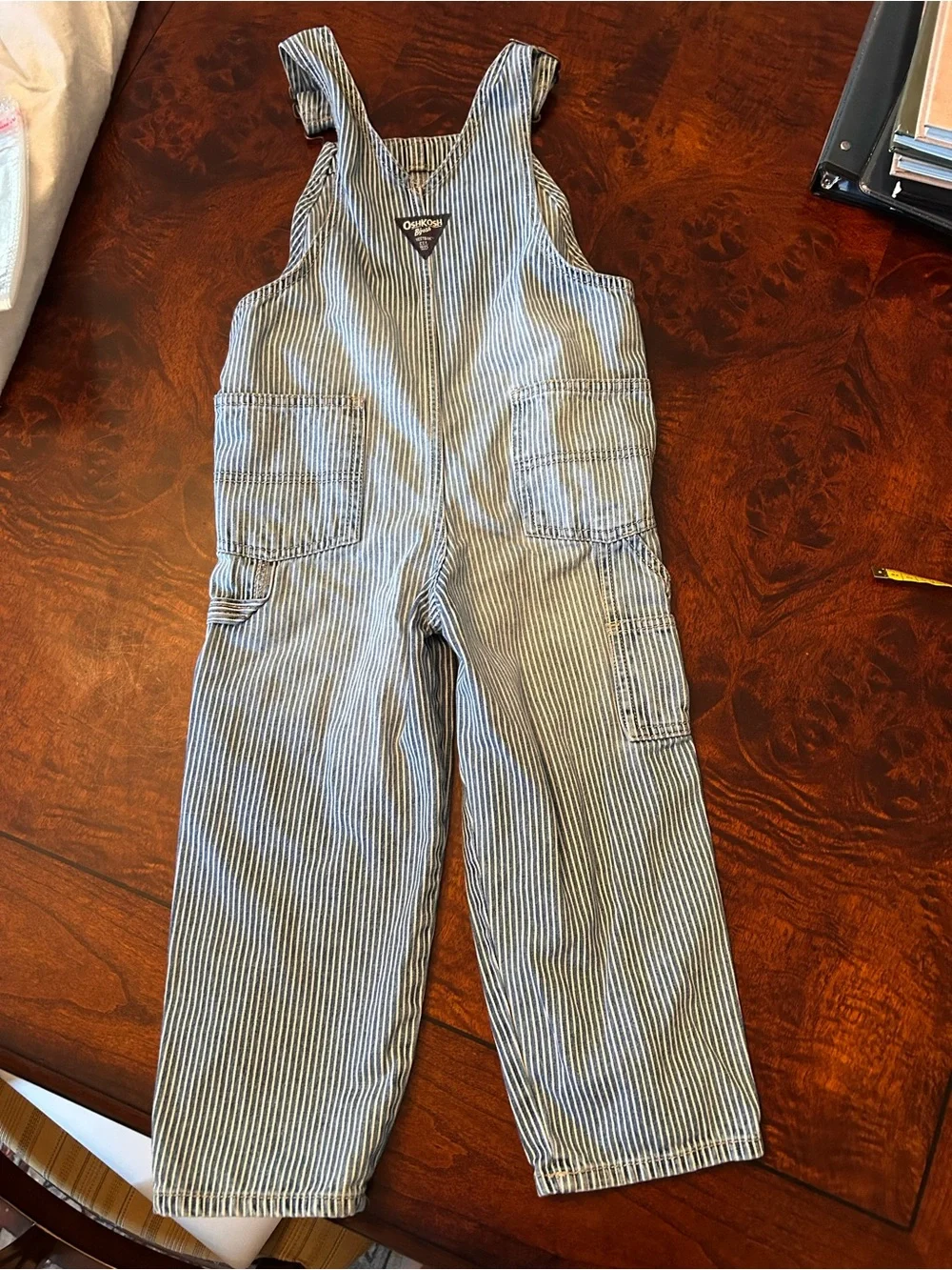 OshKosh B'Gosh Overalls 5T Blue Striped Bib Denim Railroad Adjustable Vintage